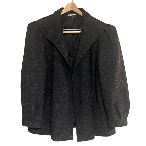 Vintage 80s Italian Wool Blend Pleated Hip Length Overcoat Blazer Plus 24W XXL - Picture 7 of 14